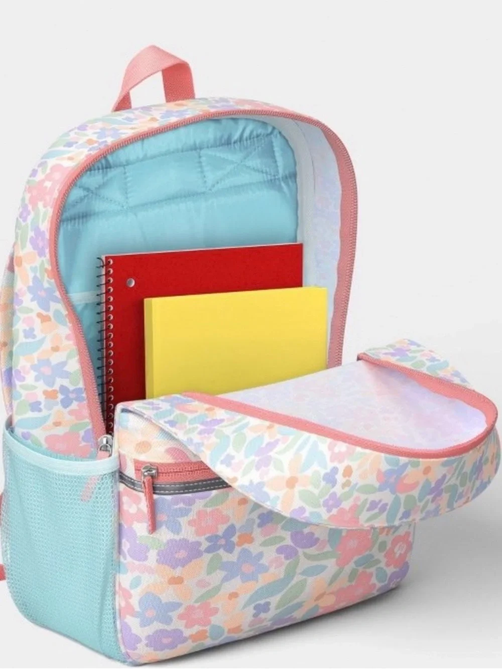 NWT:Kids 16 inches Floral Backpack in Pastel Pink, Blue, Purple w/ laptop sleeve